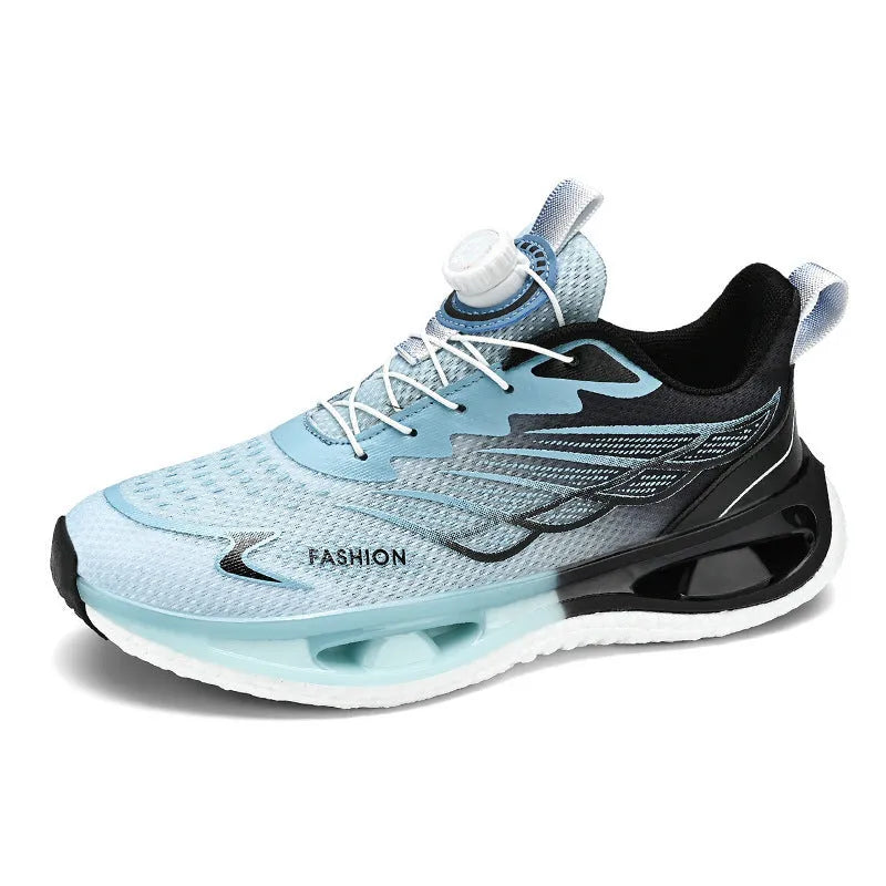 Men's low-top rotating button sneaker in light blue mesh with white rubber MD TPU sole
