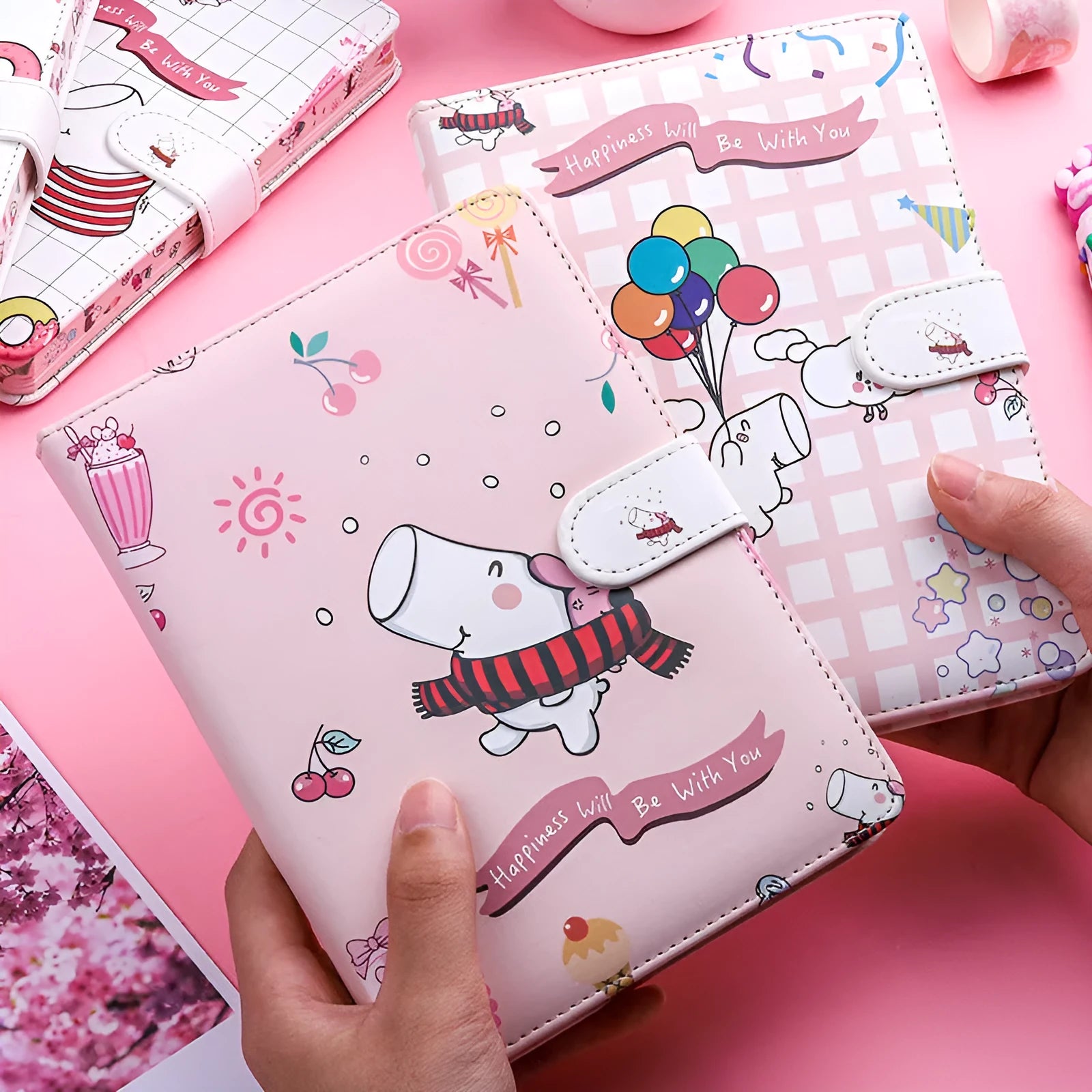 Small white Kaba Bear magnetic buckle notebook with 224 pages, showing compact 135mm x 185mm size.