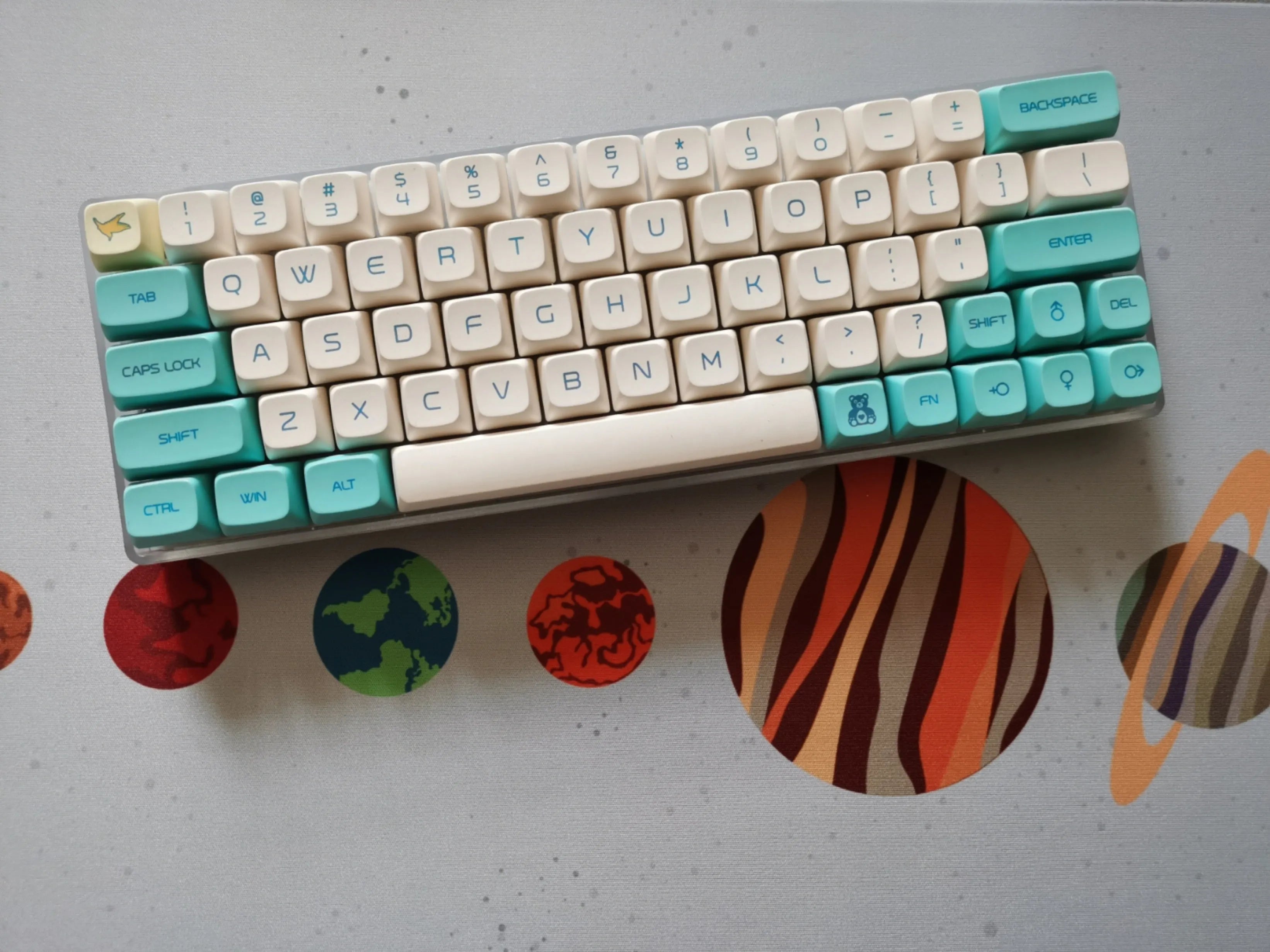 Custom left 64 mechanical keyboard kit with glass fibre plate and RGB bottom light