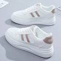Women's casual sports sneakers with 3-5cm mid heel, artificial PU or mesh upper in white, blue or khaki, rubber sole