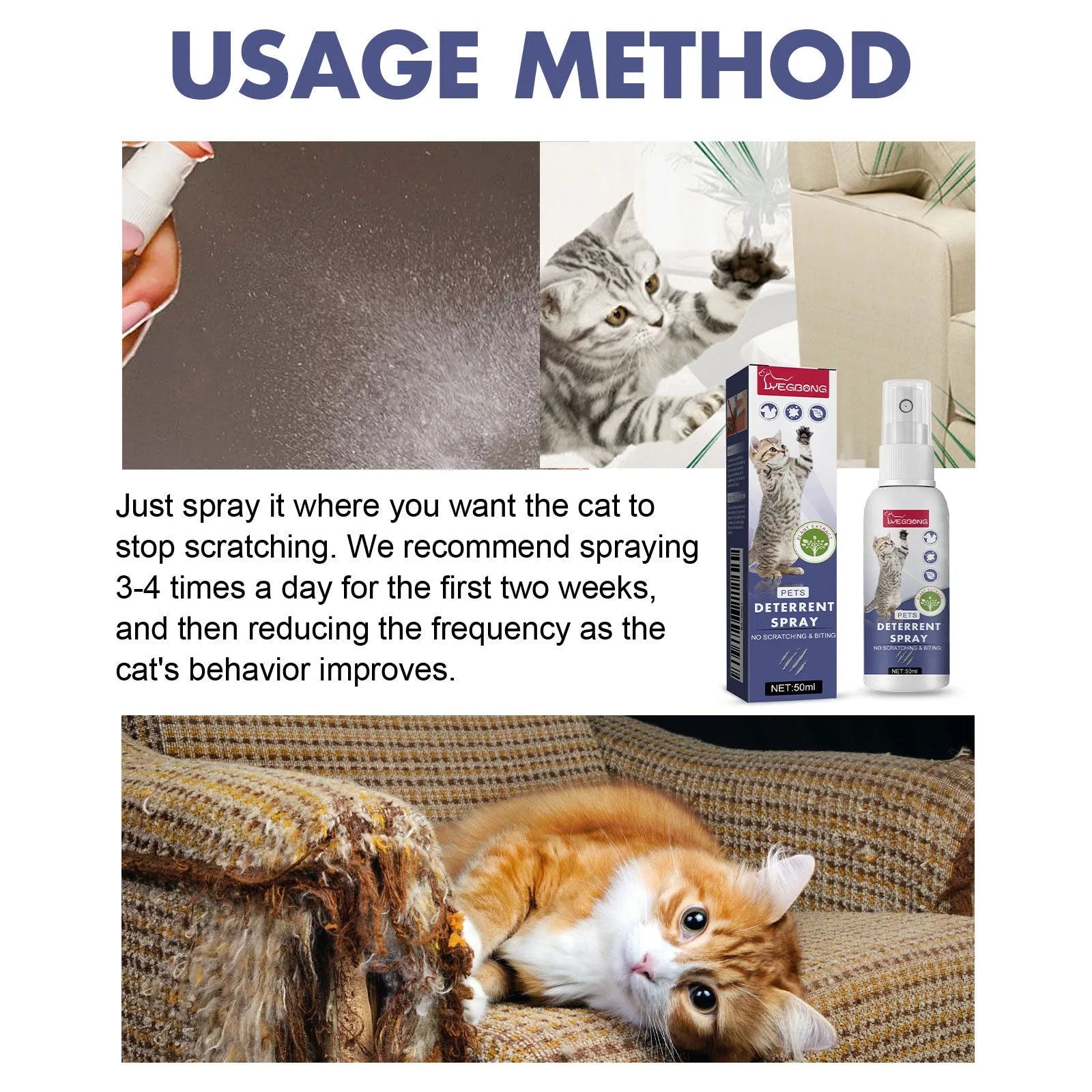 50ml pet deterrent spray bottle for restricting animal access and protecting furniture