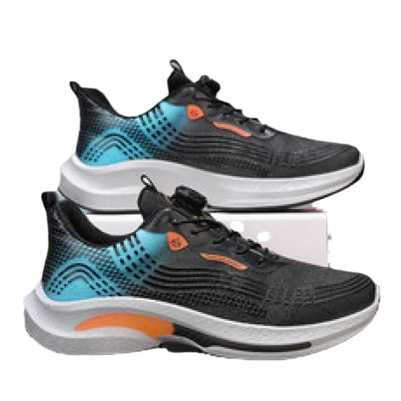 Men's low-top sneaker with a rotating buckle and mesh lining in black and blue colour.