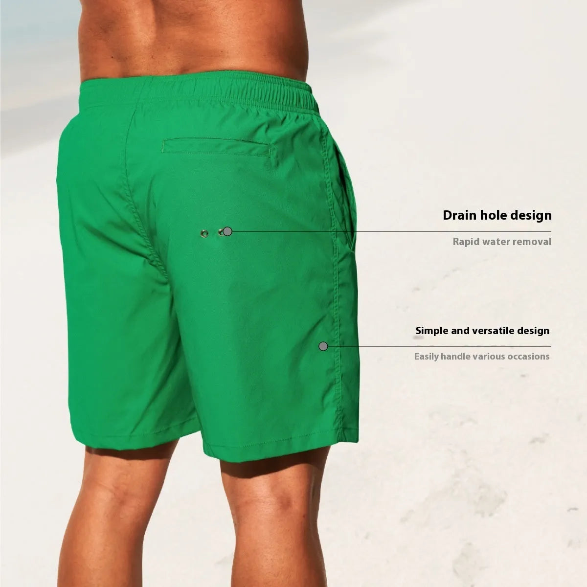 Men's solid colour quick-drying nylon sports shorts in straight leg style