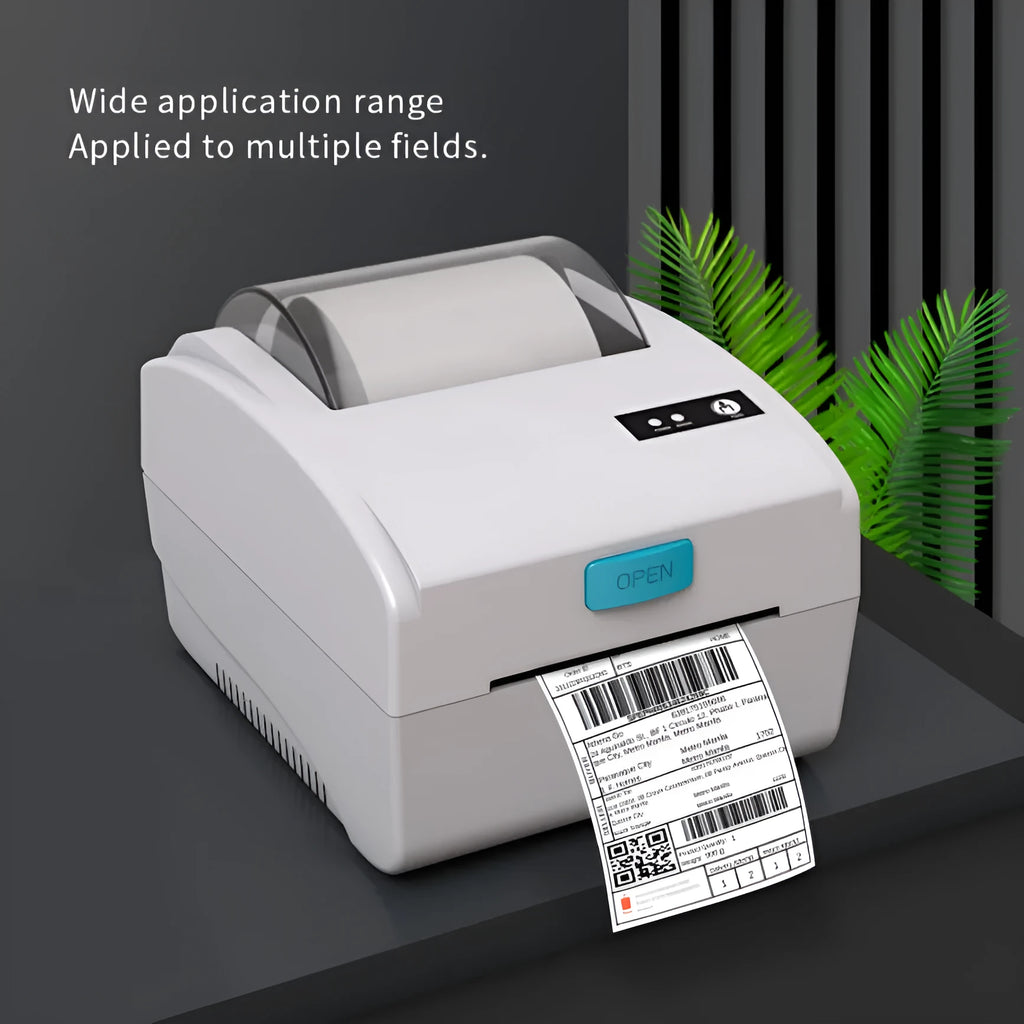 White Bluetooth thermal label printer for express shipping with USB and wireless connectivity
