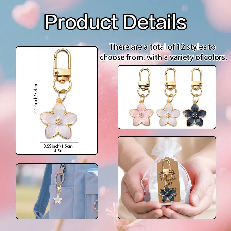 Colourful alloy cherry blossom bag pendant with pearlescent oil finish, 4cm flower shape