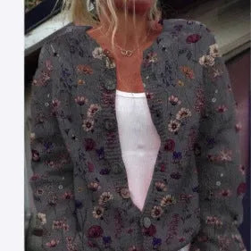 Women's loose fit cardigan coat with a 3D digital printed pattern in a fresh and sweet style.