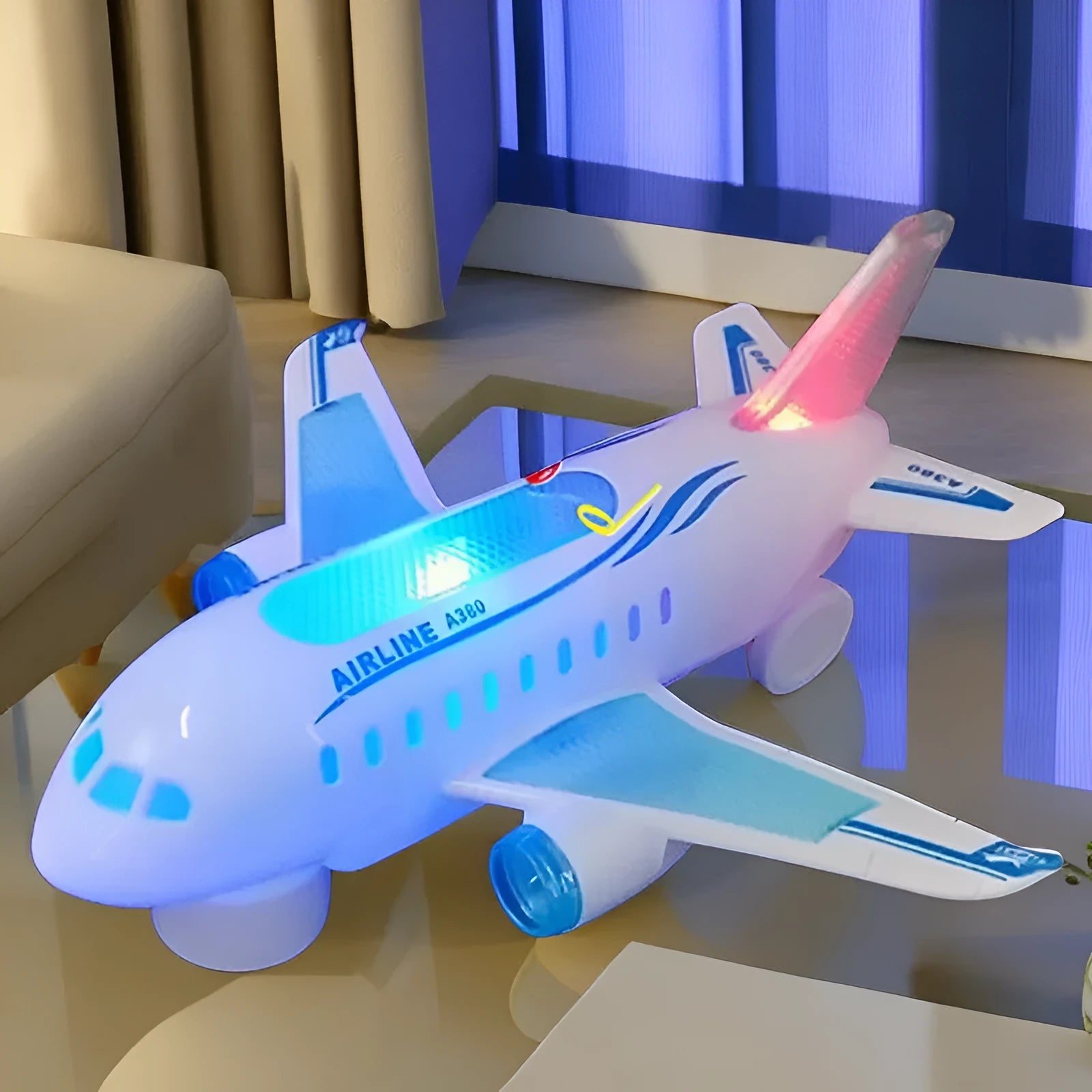 Children's luminous electric music air plane toy Q628-3 plastic 23cm battery-powered with flash and sound