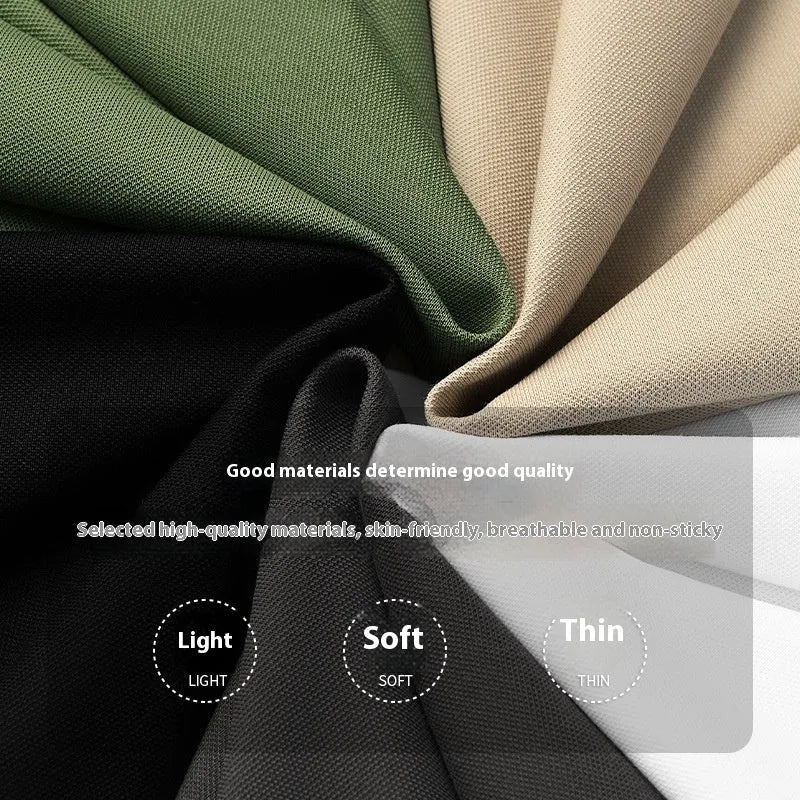 Men's solid colour zip-front polo shirt in long-staple cotton fabric on hanger
