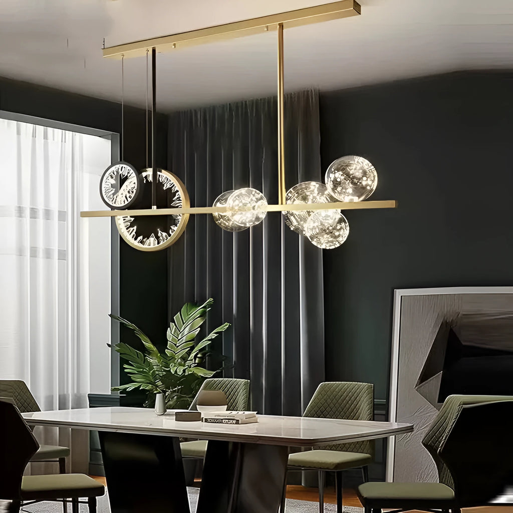 Glass chandelier ceiling light with remote control, iron frame, 95cm diameter, warm light, installed in a living room