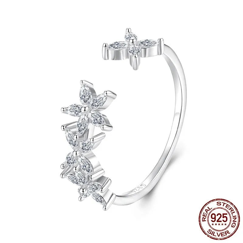 Autumn Fallen S925 sterling silver leaf ring with adjustable opening, silver colour