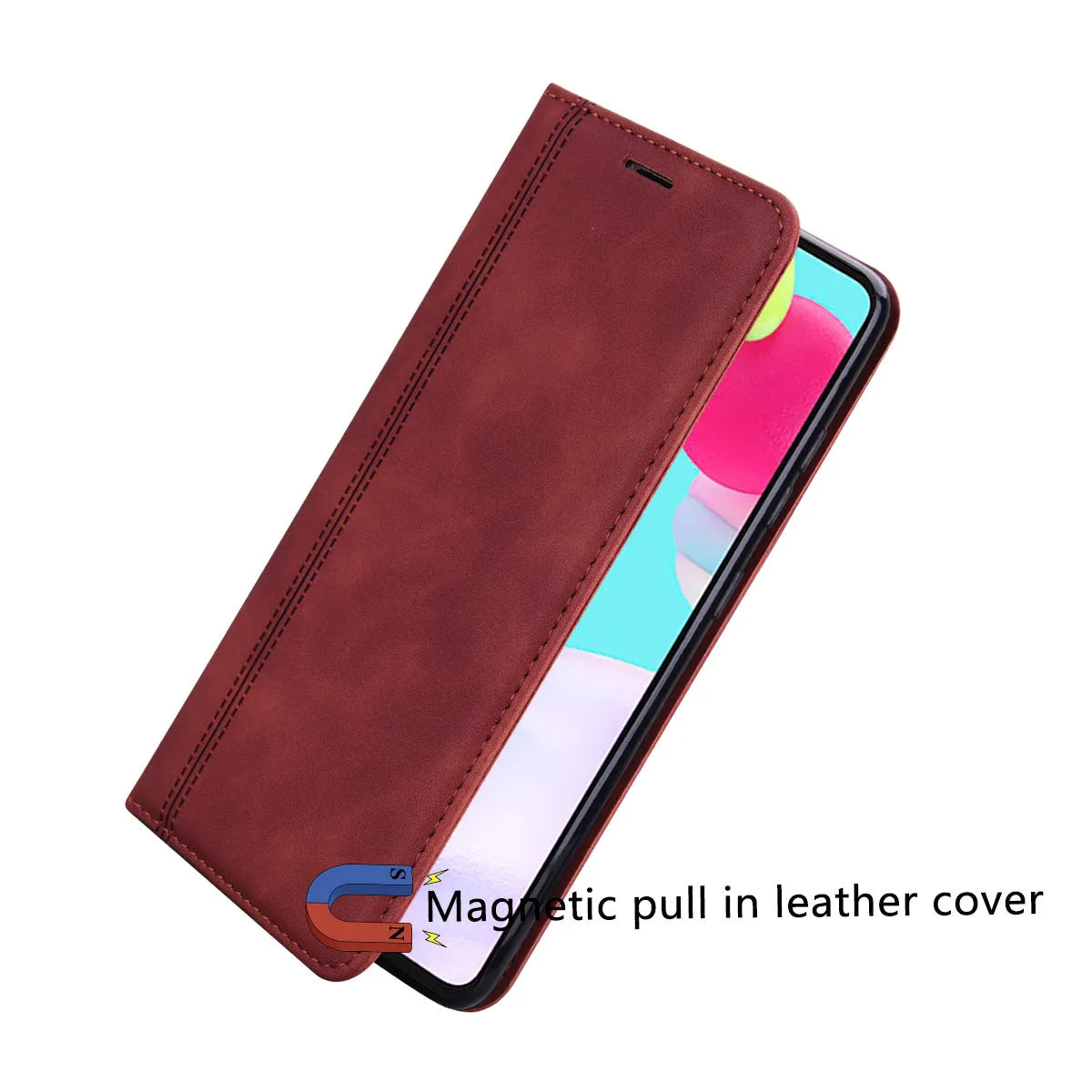 Business mobile phone leather case with suction frosted card flip, TPU PU, card insertion, in black red blue green brown