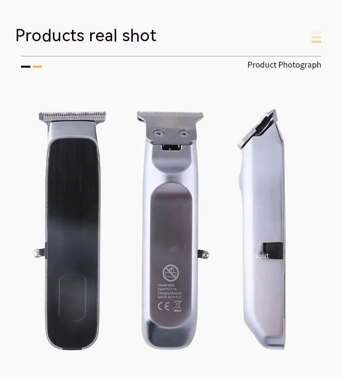 USB rechargeable electric hair clipper with digital display and double cutter head including T-shaped blade and carving cutter