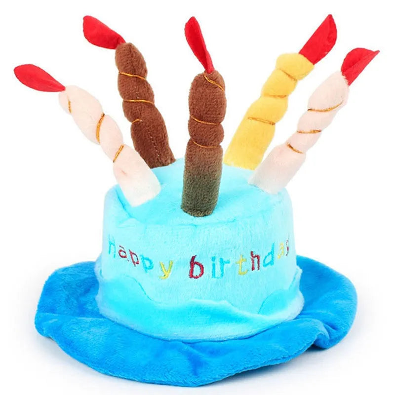 A blue or pink birthday hat for toy dogs on a white background.