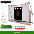 Golf wedge training net with 3-hole cross design and straw practice mat with accessories