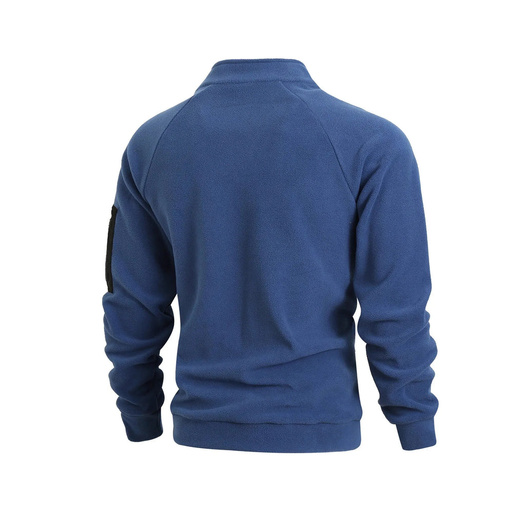 Men's stand collar long sleeve pullover leisure coral fleece coat in polyester blend – front view