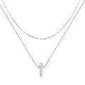 S925 sterling silver necklace with a double layer diamond cross pendant on a clavicle chain.