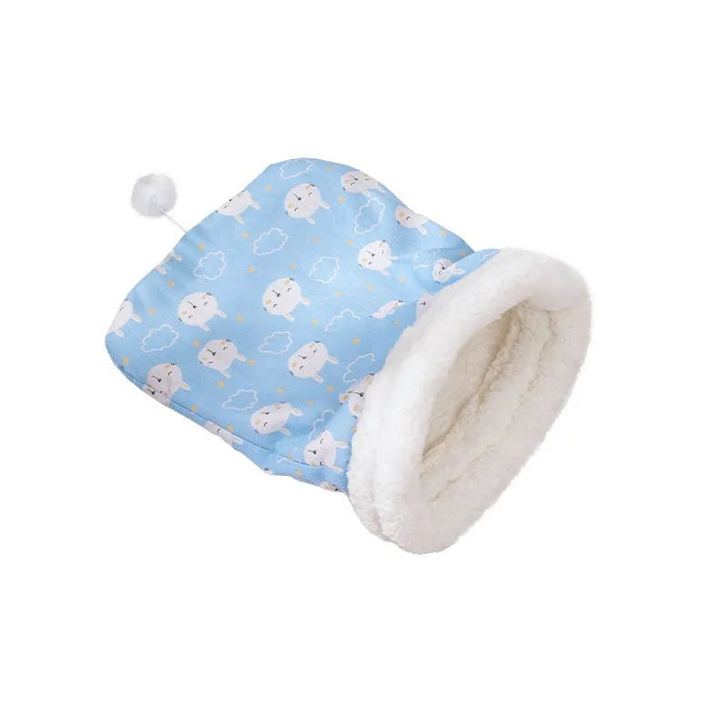 Blue rabbit patterned diablement pp cotton cat sleeping bag nest, 50cm by 40cm.