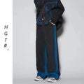 Men's blue fleece-lined distressed denim vest and jeans co-ord suit set on a hanger.