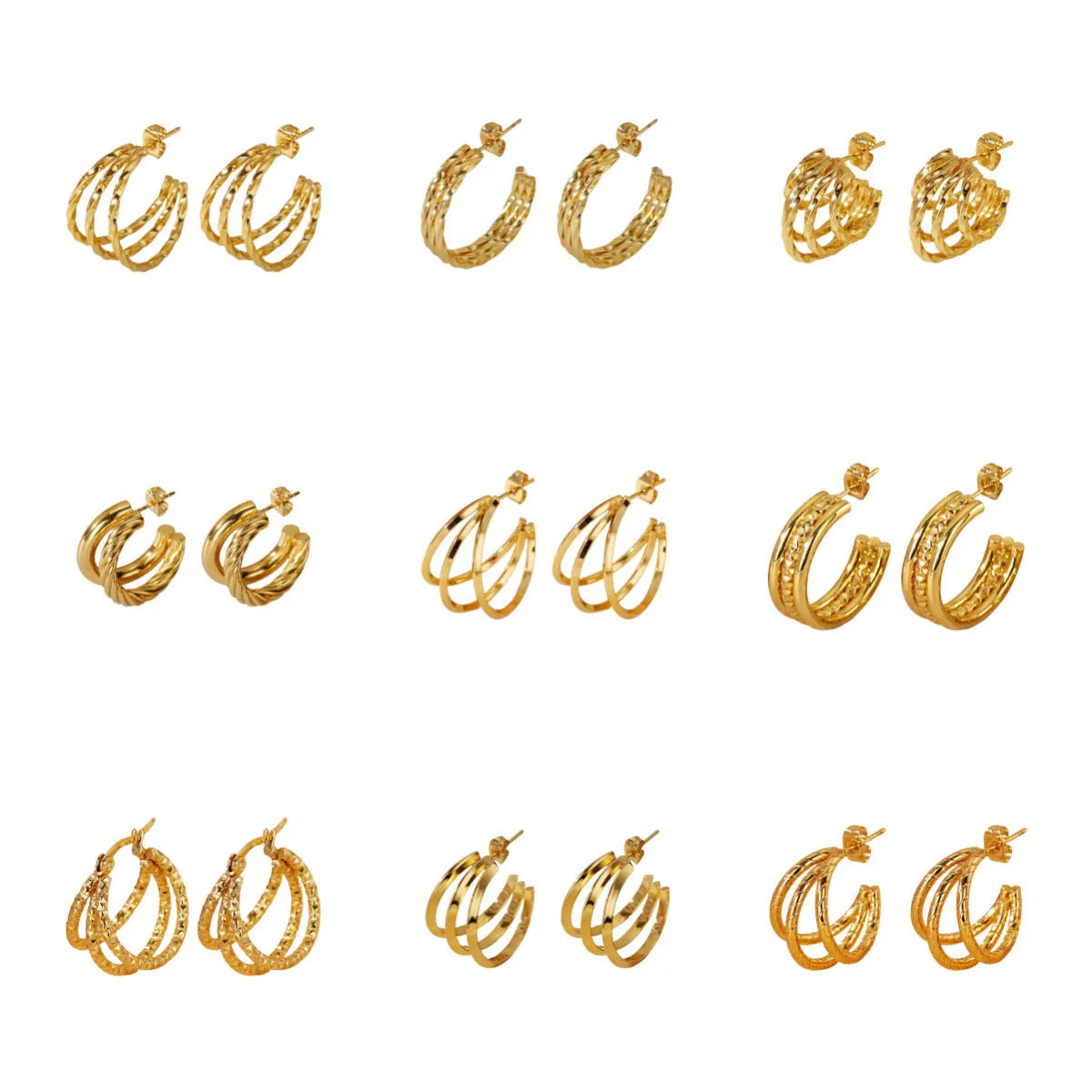 Geometric line splicing earrings in gold titanium steel, 25mm size, for sensitive ears