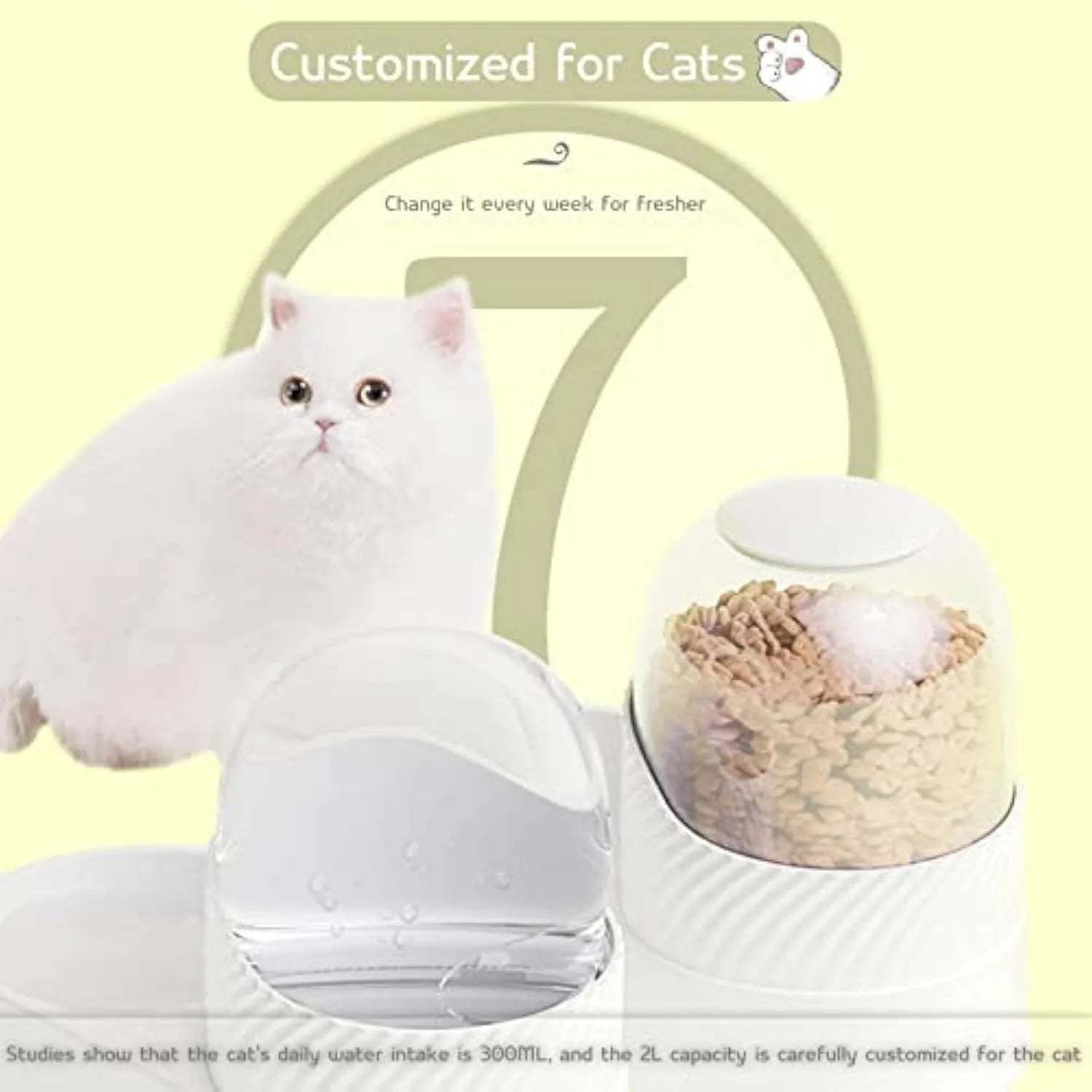 Pure white gravity cat feeder and water dispenser set with wave-shaped shell.