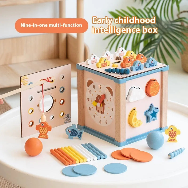 Wooden building blocks treasure chest for children aged 4-6 years, 16.5 cm cube intelligence box