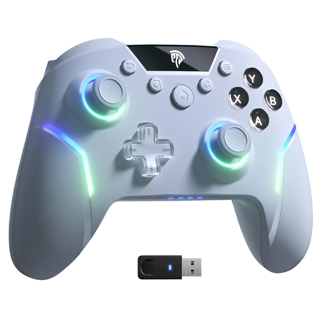 Gray White wireless Steam Elite controller with ABS PC body, 15.30 x 10.20 x 5.60cm, USB interface.