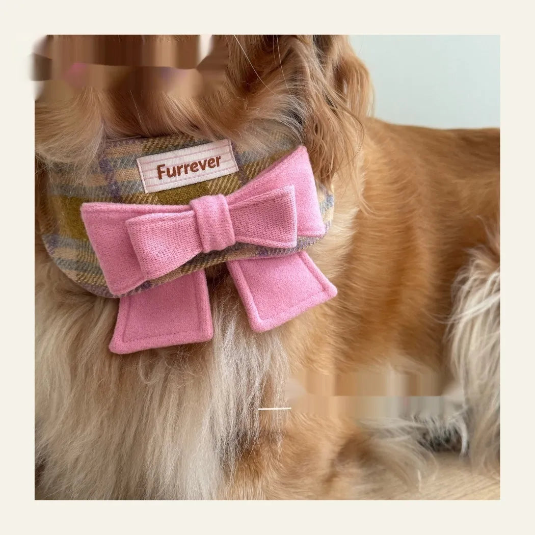 My Maillard Puppy Bow Bib polyester pet collar in gift colour, adjustable from 15cm to 50cm neck size, with attached bow