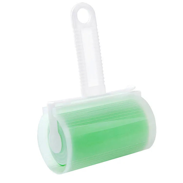 Blue reusable washable lint roller with cover for removing pet hair from clothes.