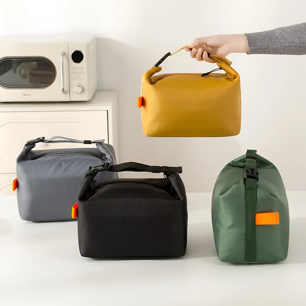 Japanese style insulated lunch bag in Oxford cloth, shown in Army Green colour.