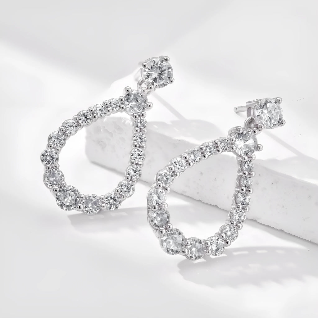 925 silver hollow zircon water drop earrings with platinum electroplate finish, 15 x 28.5mm