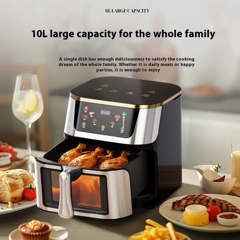 10L visual air frying oven with colour screen black gold, plastic body, 305x348mm, overheating protection