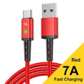 7A braided Type-C charging cable in black with aluminium alloy connector and indicator light