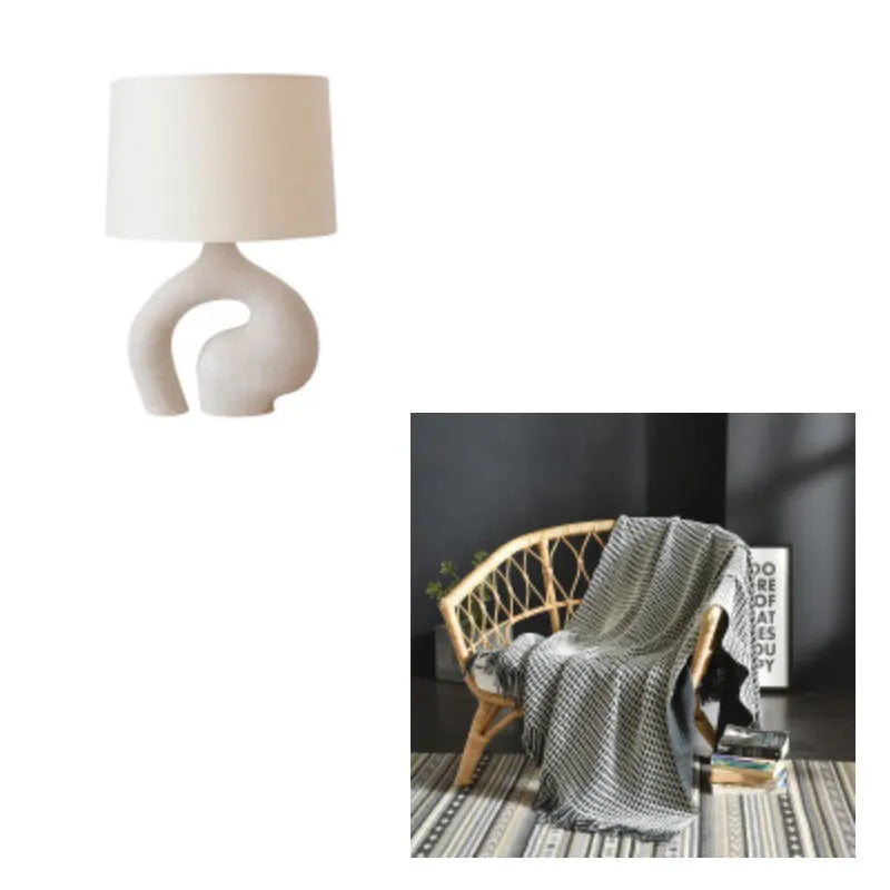 Modern minimalist table lamp with Nordic fabric shade, resin base, 30x45cm size, for living room or bedroom