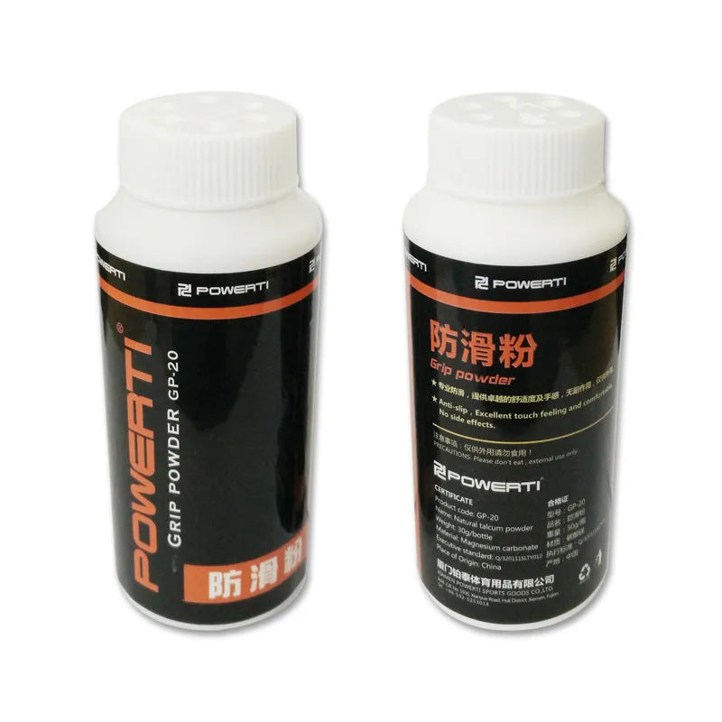 White magnesium carbonate sports anti-slip powder in container for badminton and gym use.