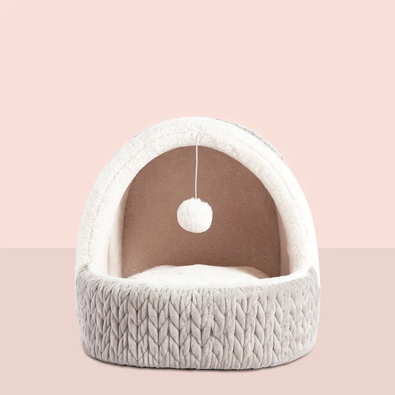 Four Seasons semi-enclosed cloth cat bed dog kennel in pink, average size, winter warm pet house