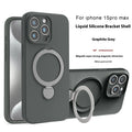 Liquid silicone magnetic bracket phone case for iPhone 14 Pro in Graphite Black showing back with stand and camera cutout