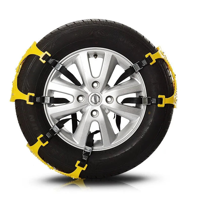 Set of 6 yellow polyurethane snow chains for car tyres, anti-slip winter emergency equipment