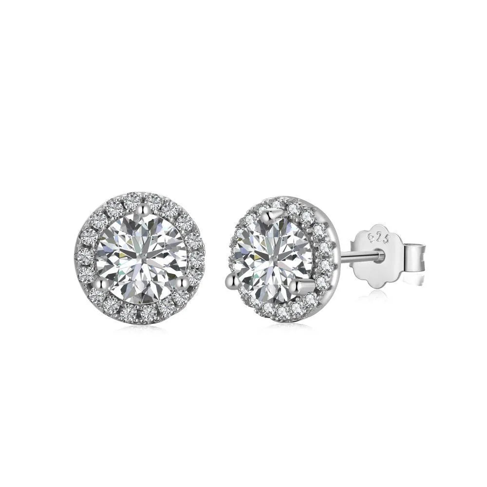 Pair of sterling silver geometric stud earrings with heart and square shapes