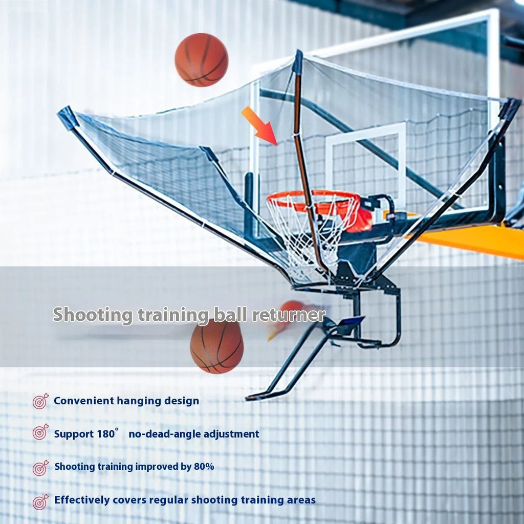 Automatic basketball training ball return machine for solo shooting practice.