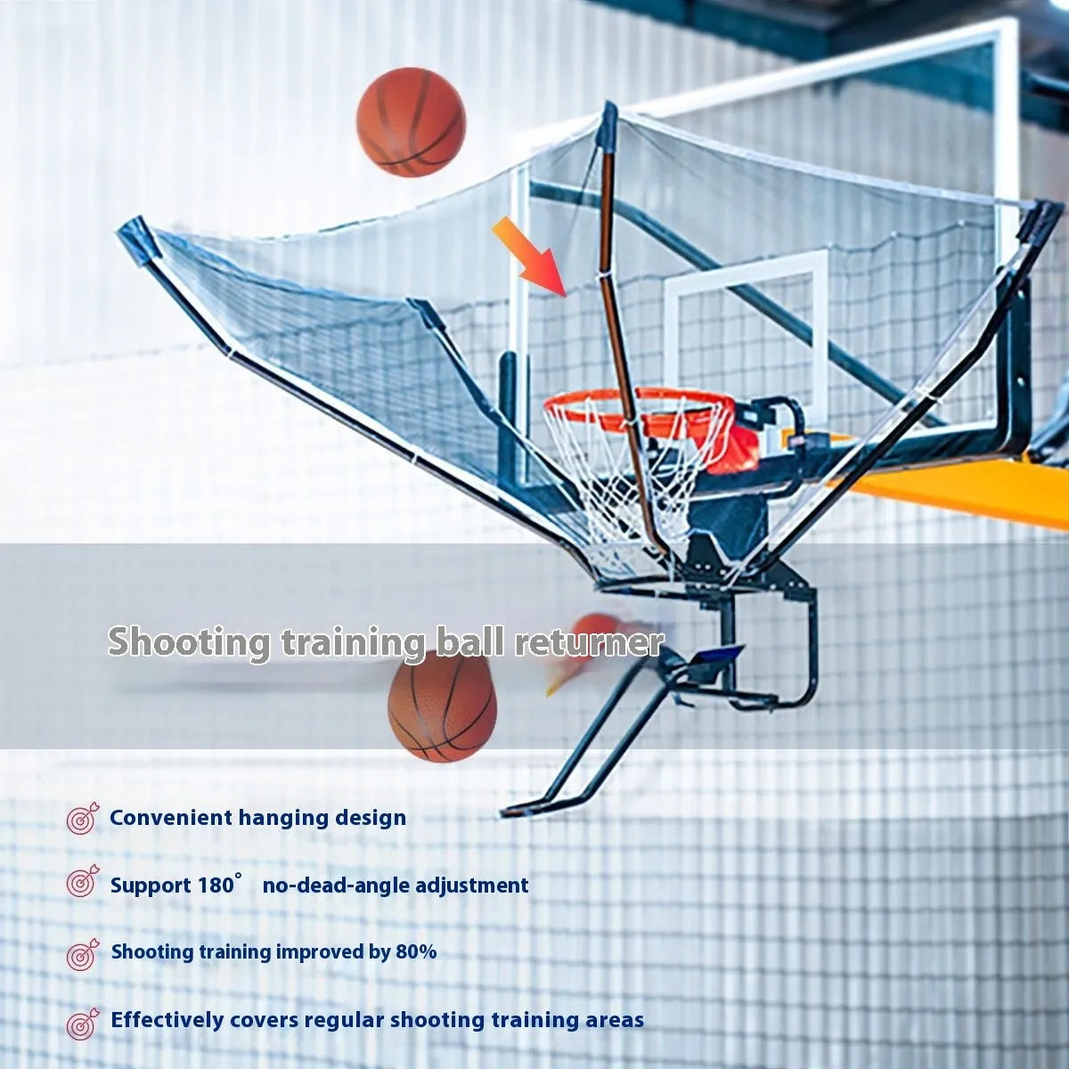 Automatic basketball training ball return machine for solo shooting practice.