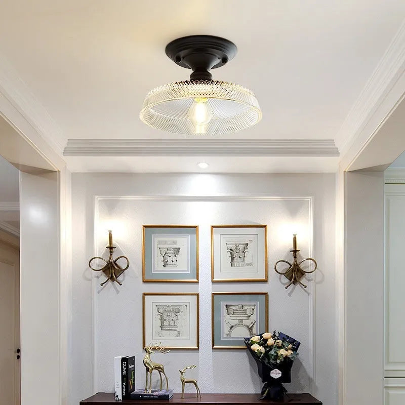 American retro single-head ceiling lamp with a glass cover shade