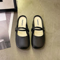 Women's black plastic flip flop sandals with enclosed Baotou front, shown on a white background.