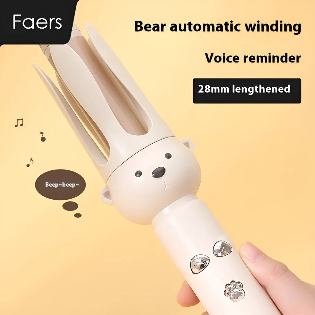 Beige anion automatic hair curler with hair stick on a white background.