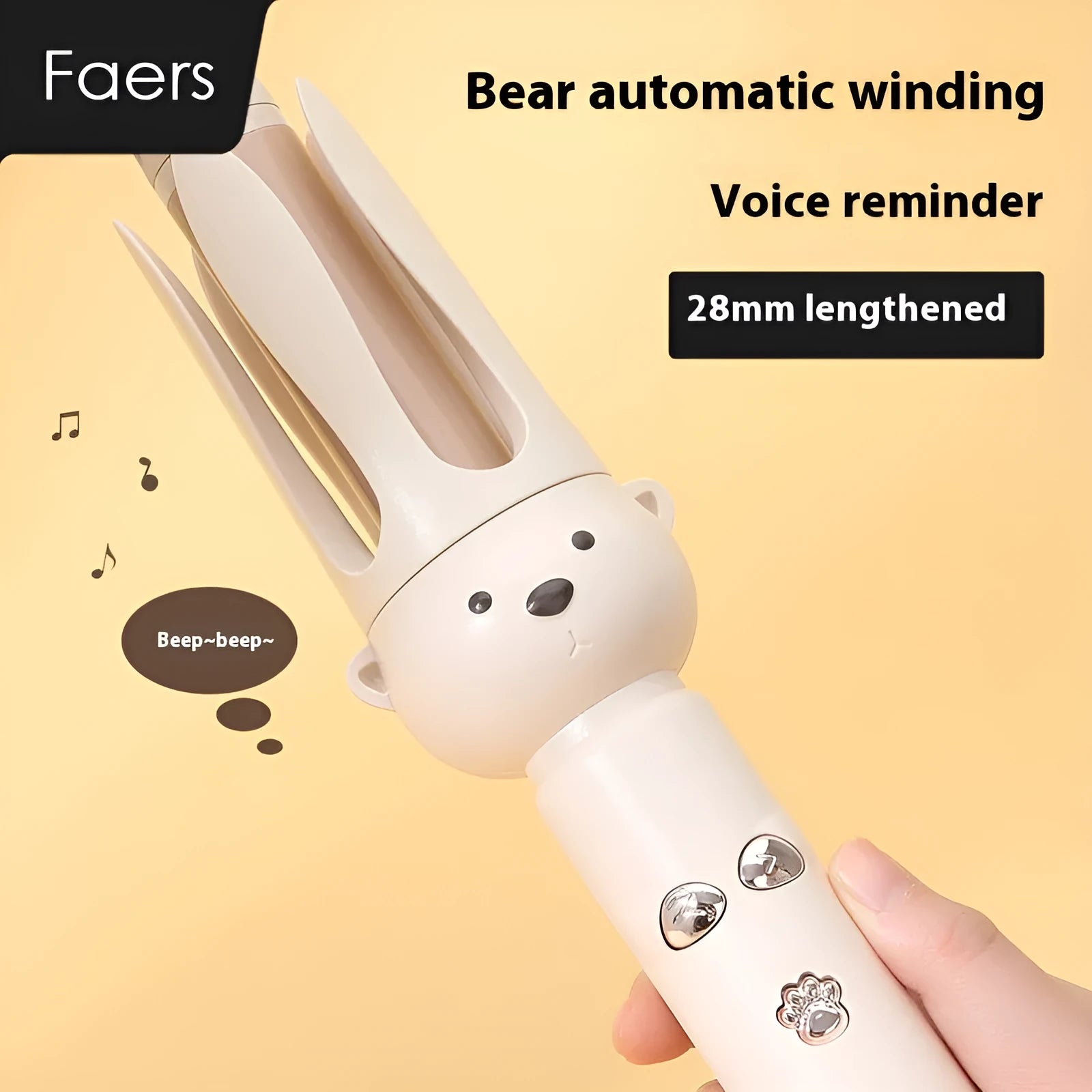 Beige anion automatic hair curler with hair stick on a white background.