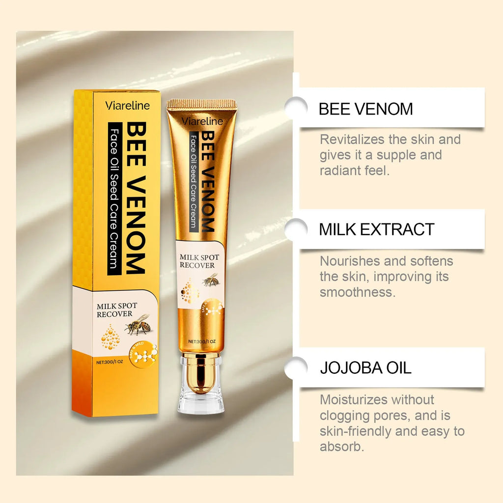 30g jar of facial neck cream with glycerin, mineral oil, and bee venom for hydration