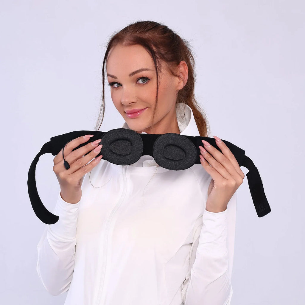 Grey polyester Bluetooth sleeping eye mask with elastic headband
