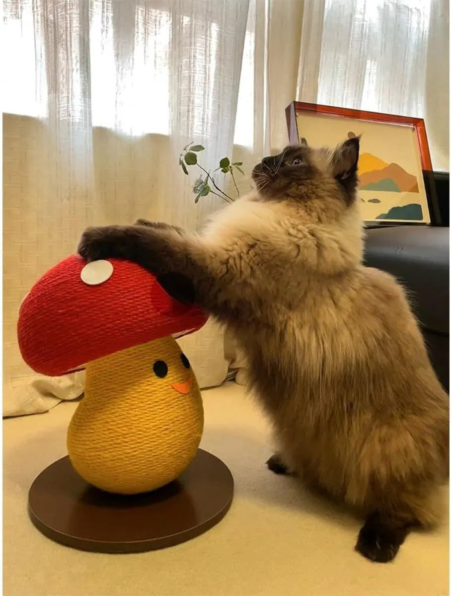 Round mushroom-design corrugated cardboard cat scratcher board with foldable accordion construction
