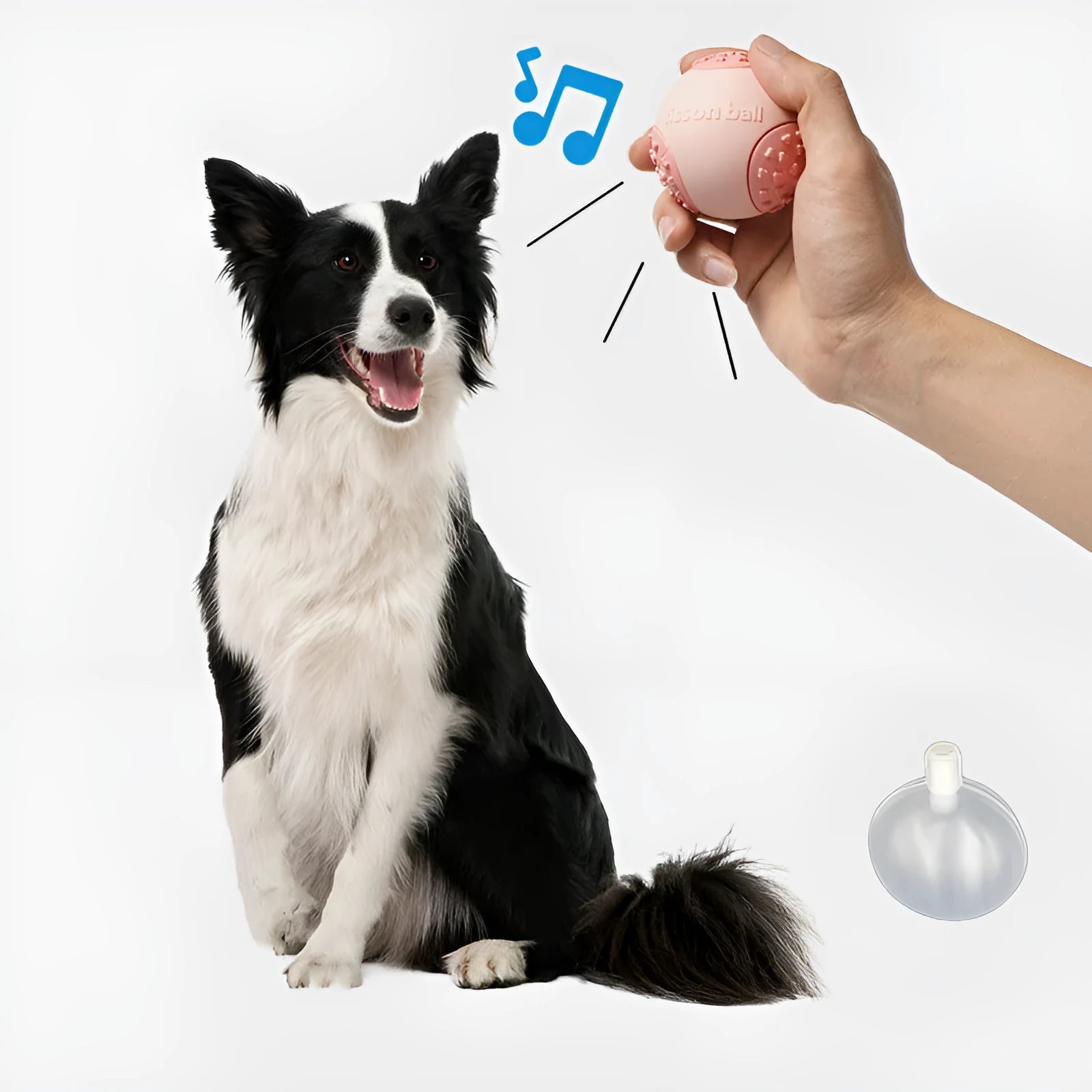 Green rolling ball dog toy for small medium breeds on a floor.
