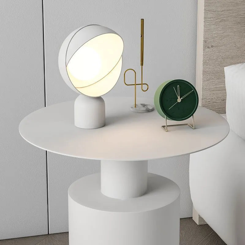 Nordic style round metal bedside table in beige with simple modern design for bedroom use