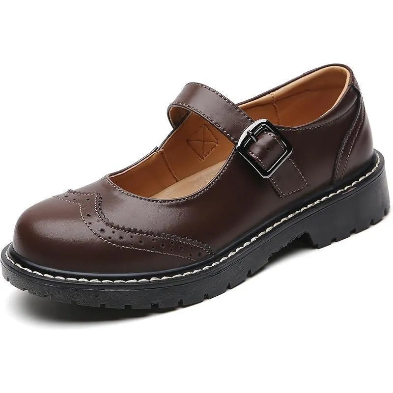 Shallow mouth thick bottom hanging buckle pumps for elderly women in black colour option